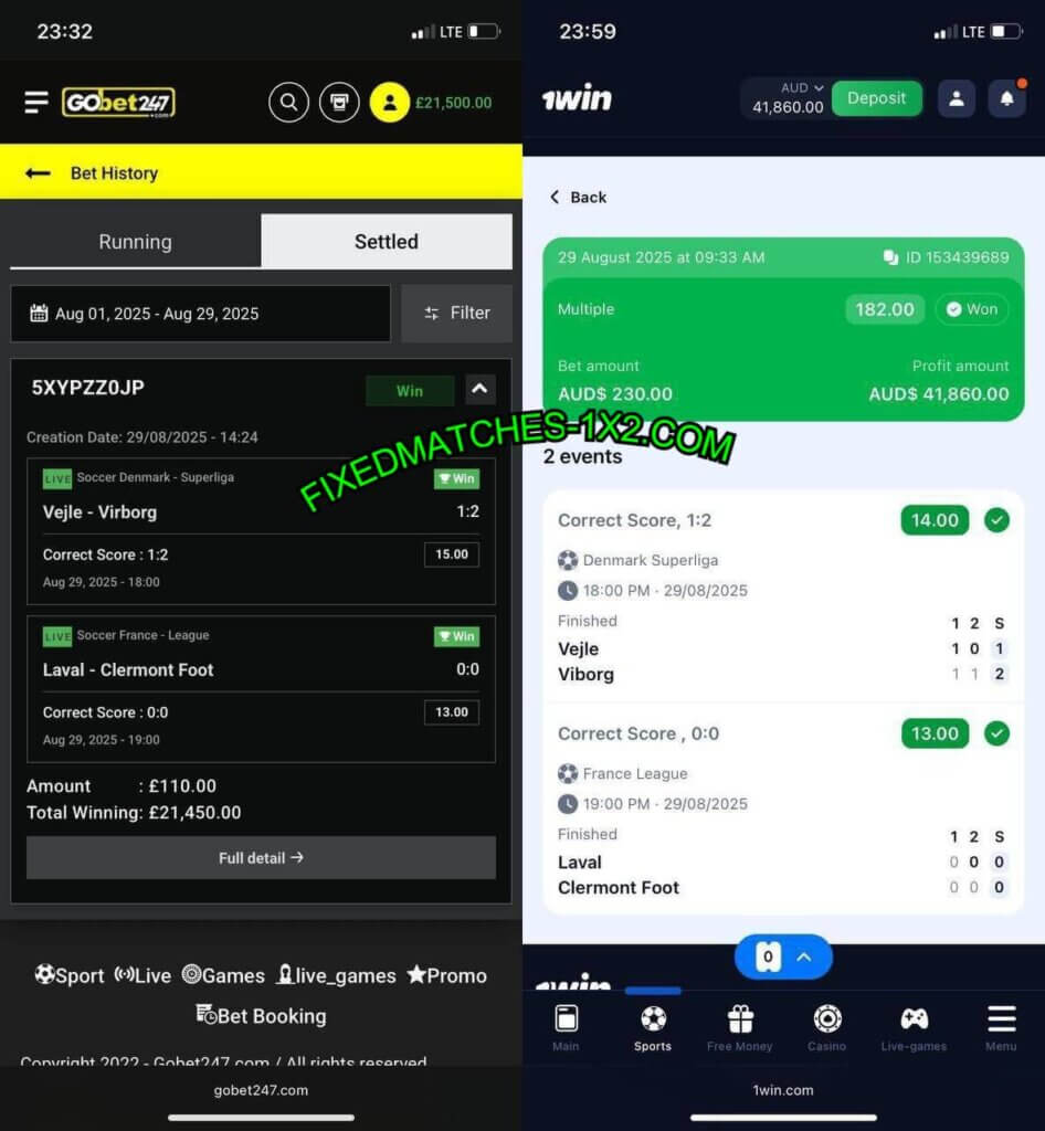 1WIN CORRECT SCORE FIXED MATCH
