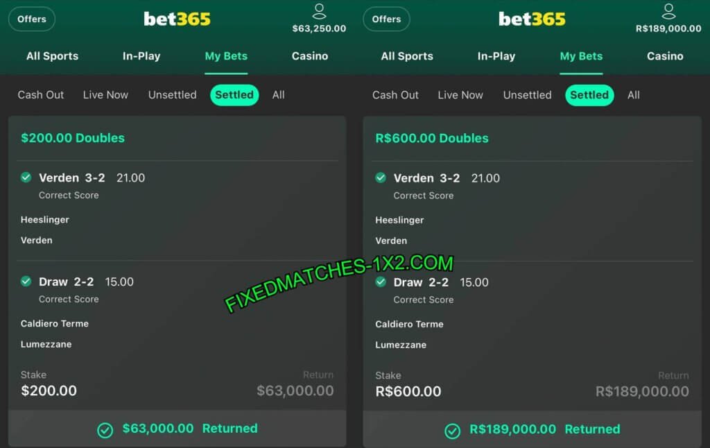 BET365 FIXED MATCHES 1X2