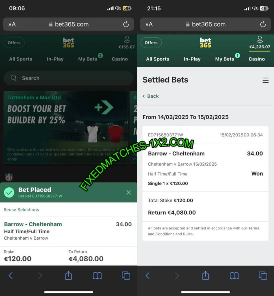 BET365 FIXED MATCHES HTFT TIPS