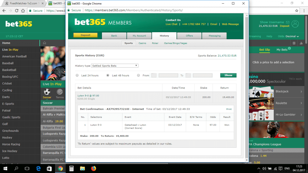 FIXED MATCHES PROOF BET365