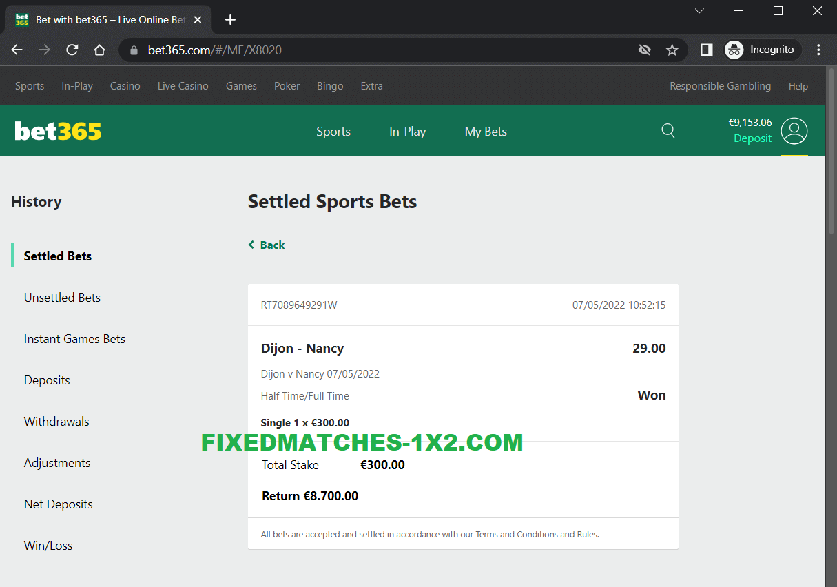 bet365 halftime fulltime fixed matches won 07 05