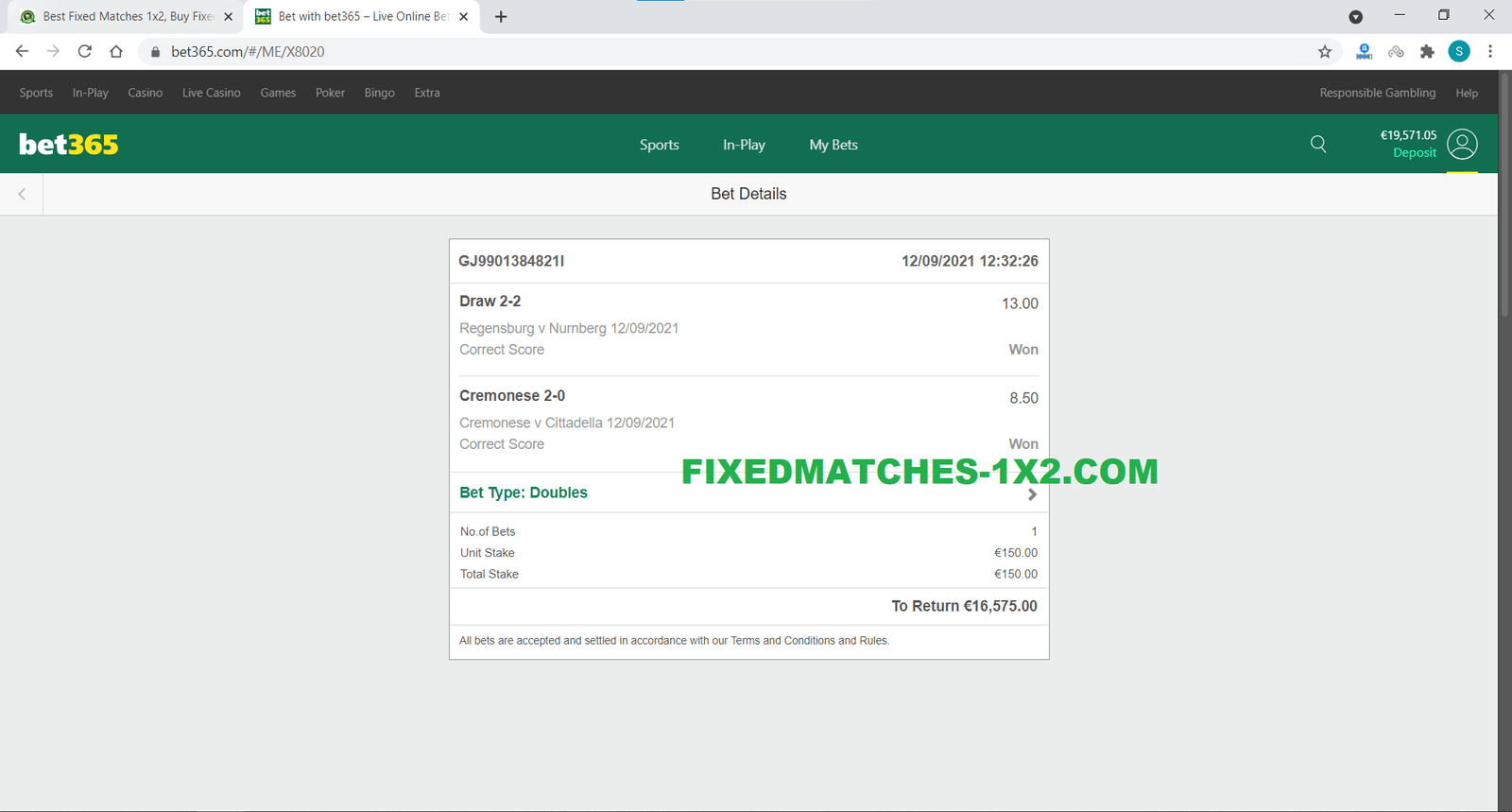 fixed correct score matches 1x2 won 12 09