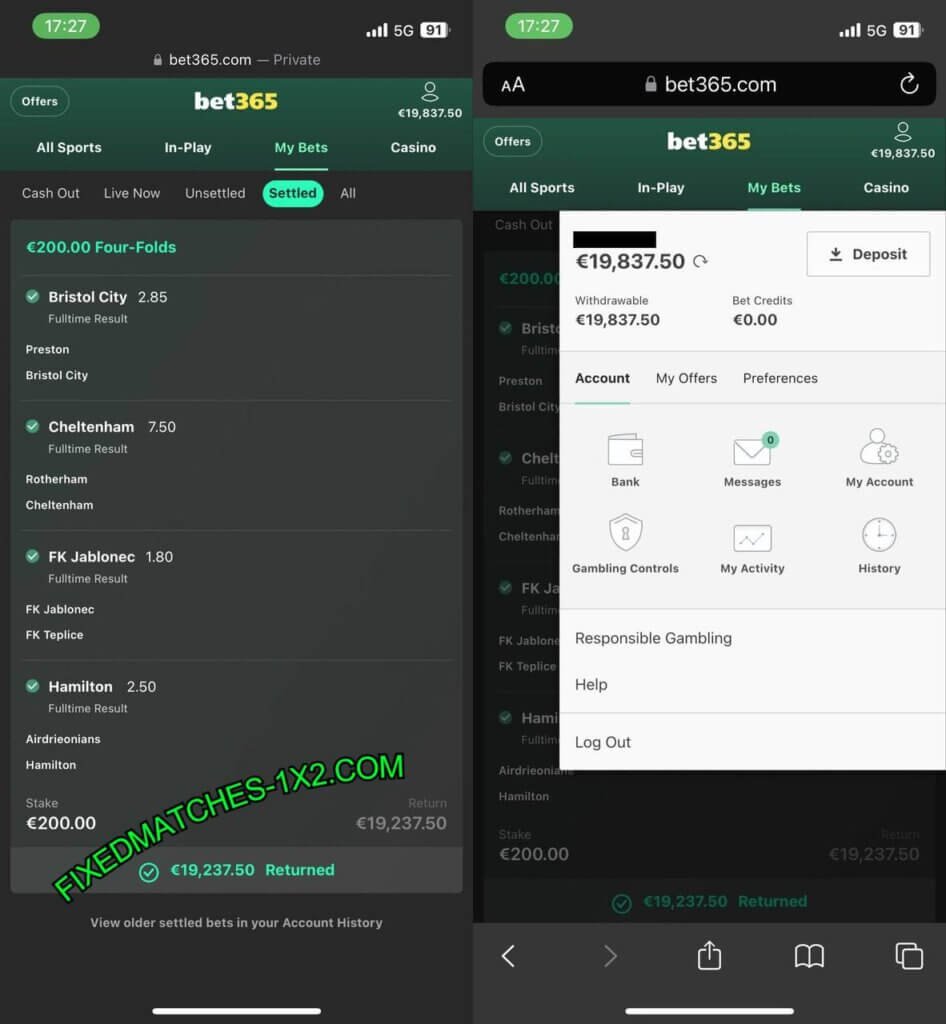 BET365 FIXED MATCHES 1X2