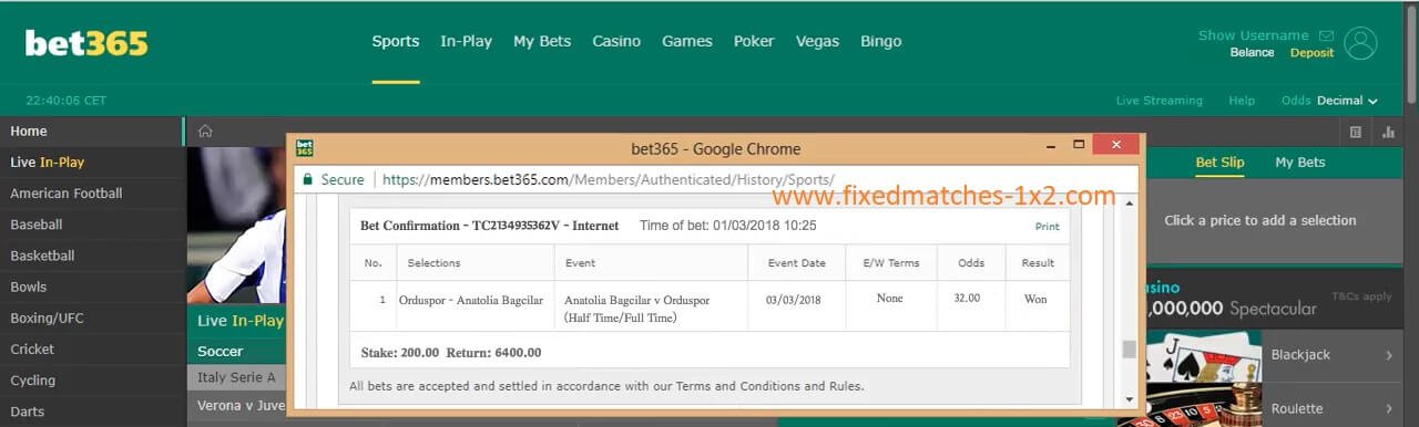 FIXED MATCHES PROOF BET365 REAL