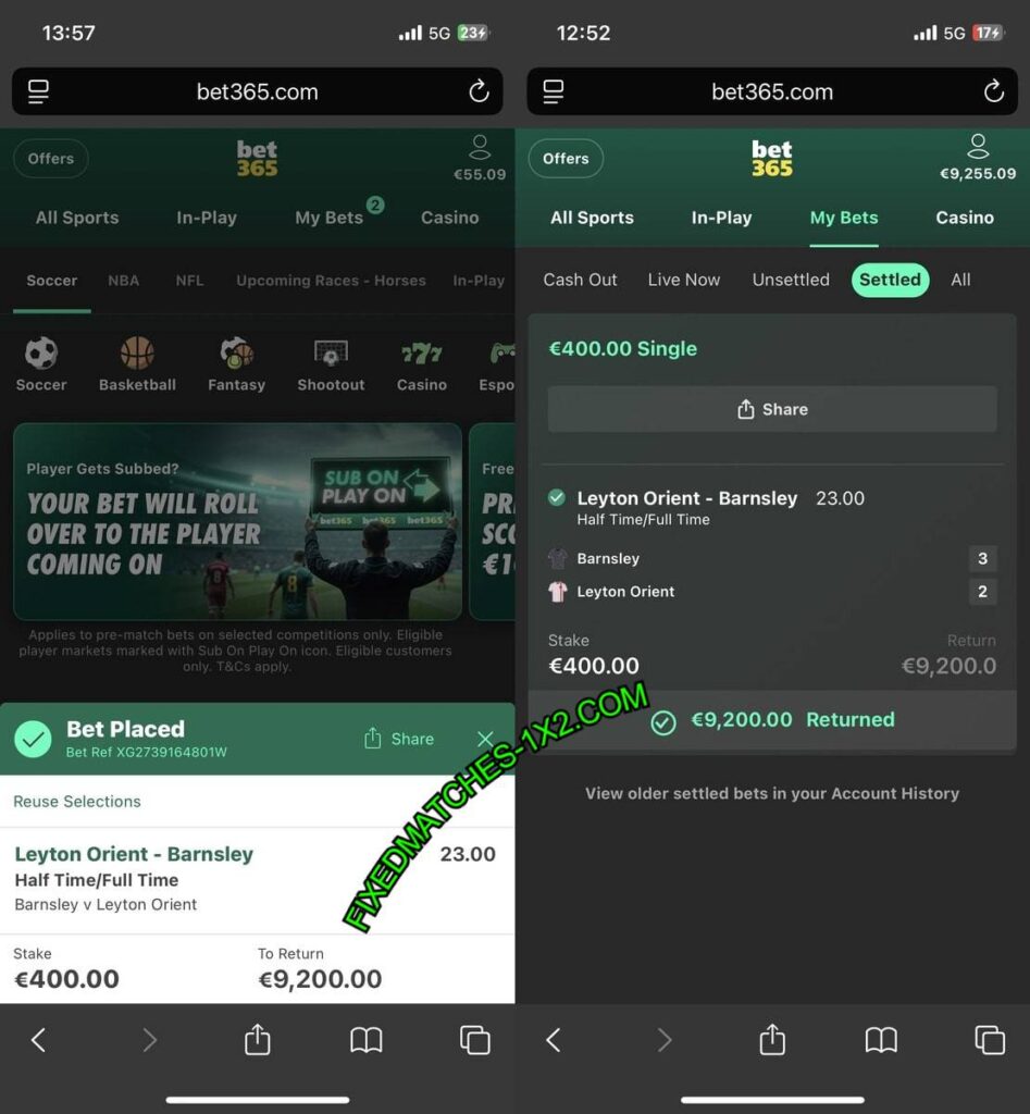 BET365 FIXED MATCHES 1X2 BET365 FIXED MATCHES 1X2