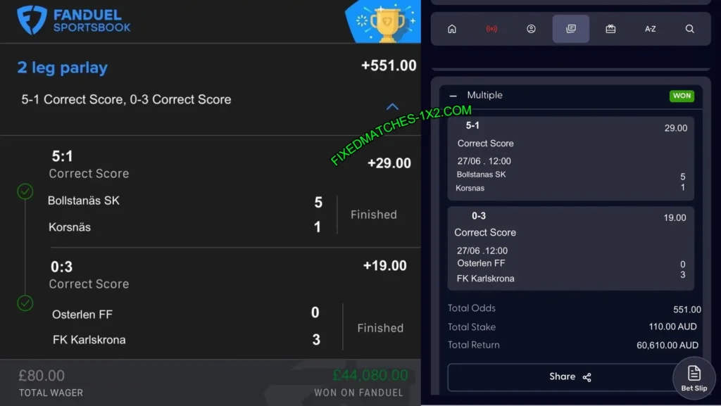 FANDUEL CORRECT SCORE FIXED MATCHES FANDUEL CORRECT SCORE FIXED MATCHES