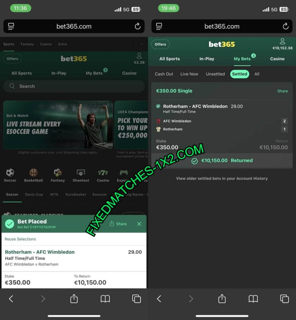 BET365 FIXED MATCH 1X2