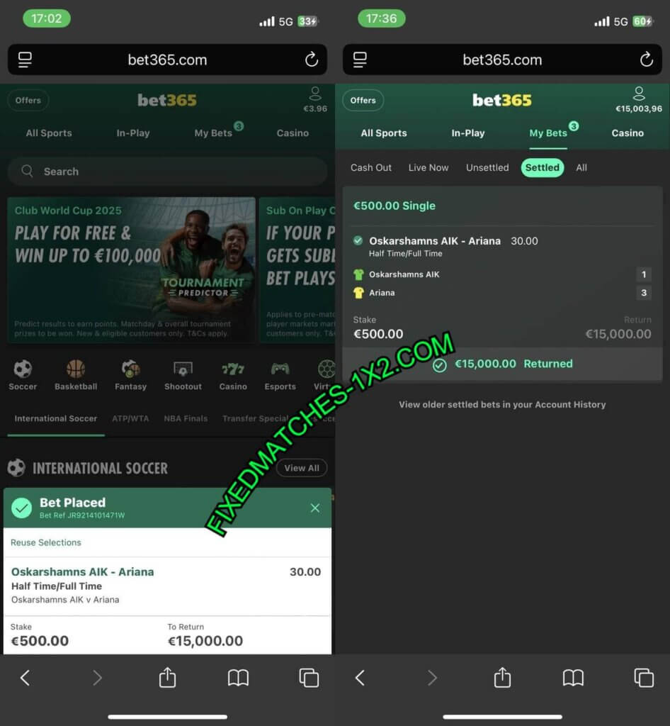 BET365 MANIPULATED FIXED GAMES 1X2