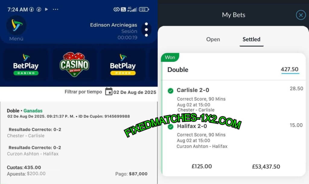 BETPLAY FIXED CORRECT SCORE MATCHES