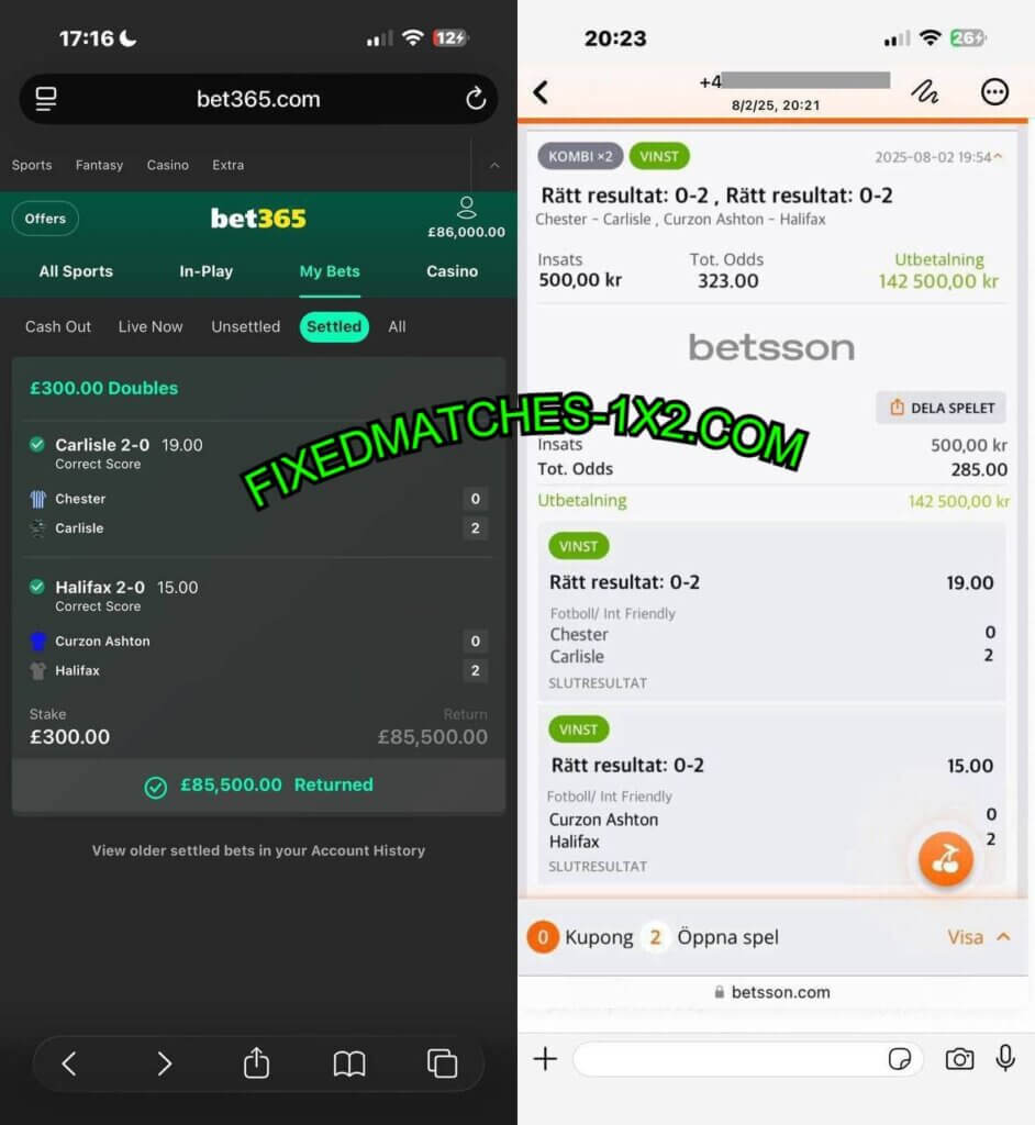 BETSSON CORRECT SCORE FIXED MATCHES