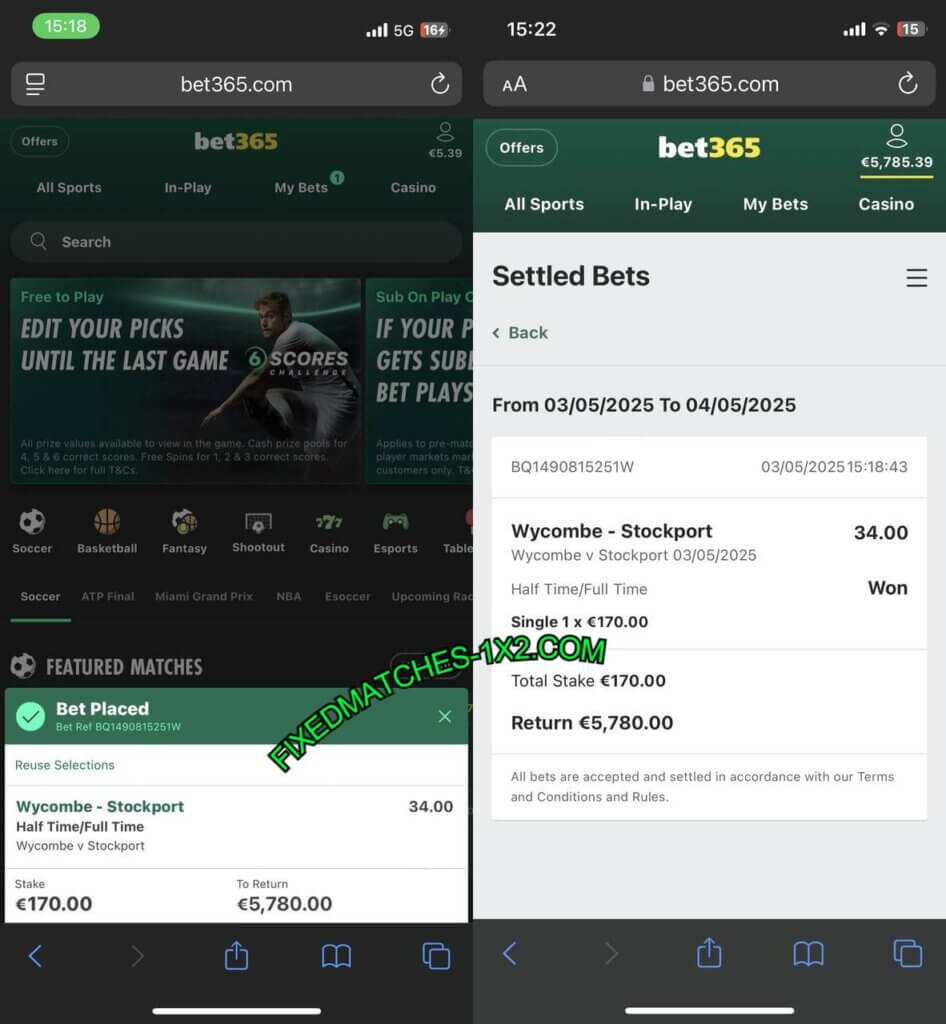 MANIPULATED FIXED MATCH HTFT TIPS