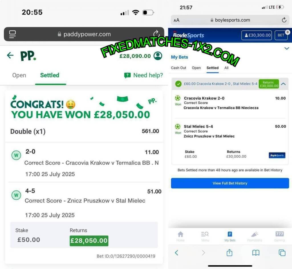 PADDYPOWER CORRECT SCORE FIXED MATCHES