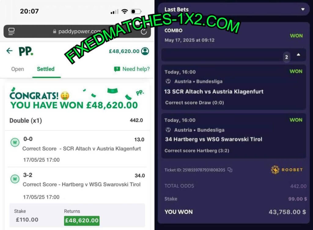 PADDYPOWER CORRECT SCORE FIXED MATCHES TIPS