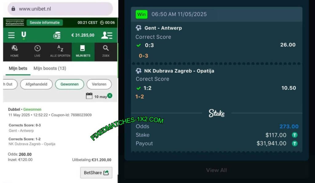UNIBET CORRECT SCORE FIXED MATCHES TIPS