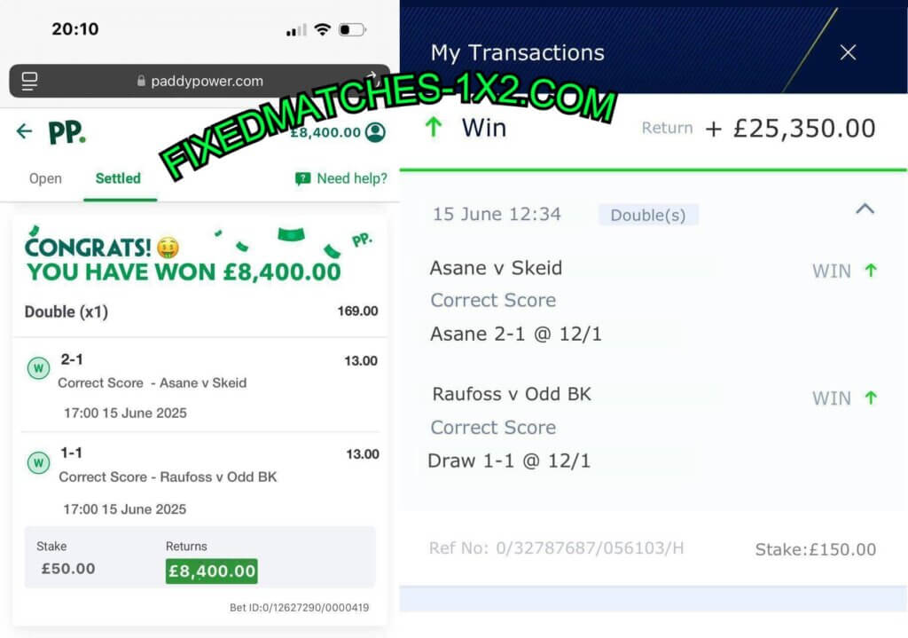 paddypower fixed correct score matches